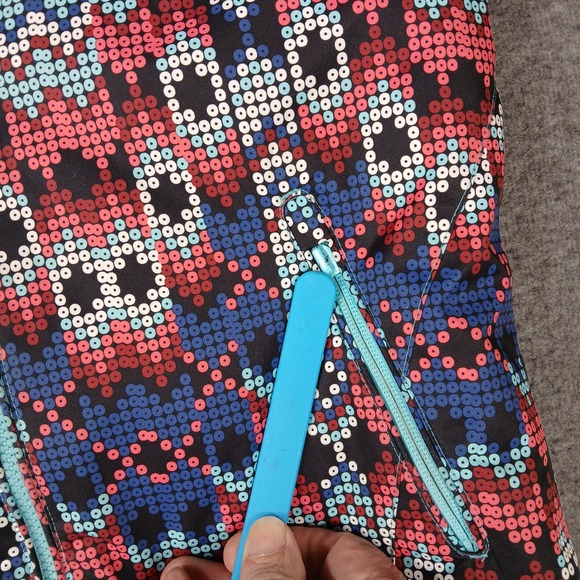 Roxy Girls DryFlight 10K Hooded Ski Jacket Sz 12 L Geometric Dot Print Pink Blue - Picture 4 of 8